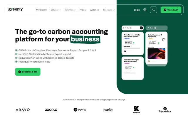 Greenly carbon accounting platform hero, minimal, light-mode, light