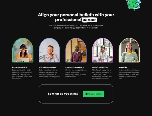 Greenly persona arch portraits careers, minimal, dark-mode, dark