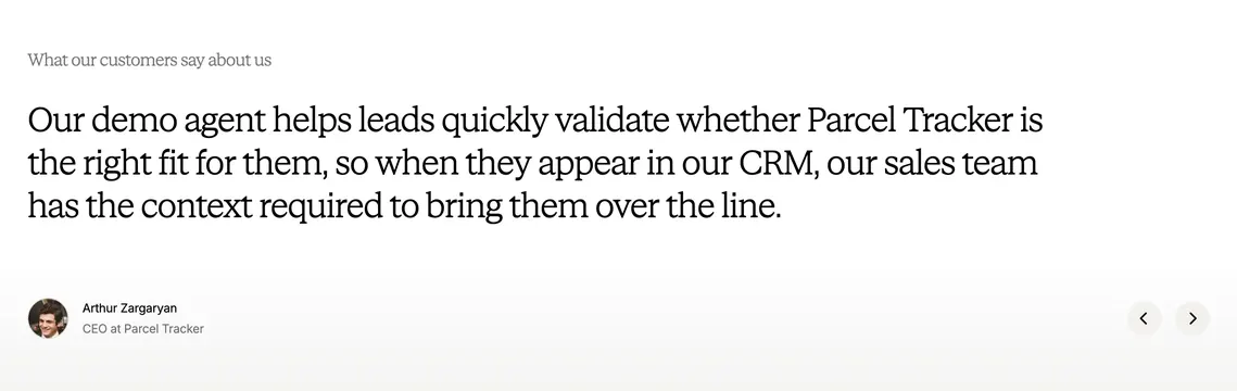 Handhold customer testimonial carousel, light-mode, minimal, light