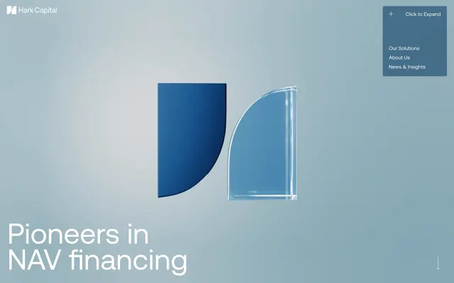 Hark Capital NAV financing 3D hero, light-mode, minimal, light