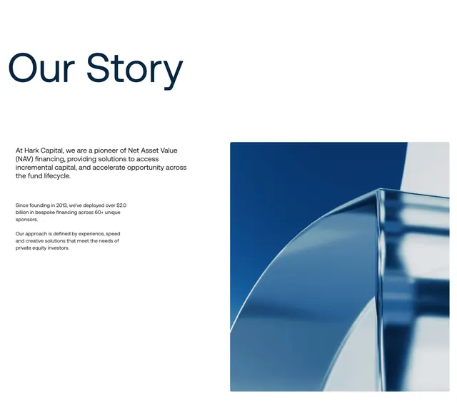 Hark Capital our story split feature, light-mode, minimal, light