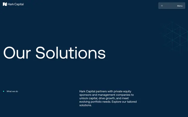 Hark Capital solutions page hero, dark-mode, minimal, dark