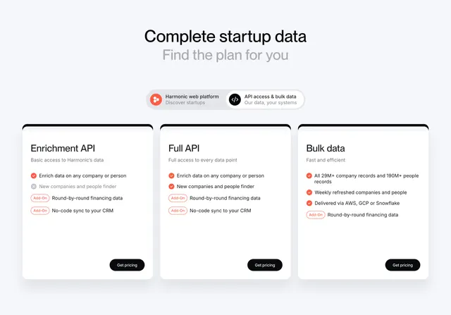Harmonic receipt-style 3-column pricing, light-mode, minimal, light
