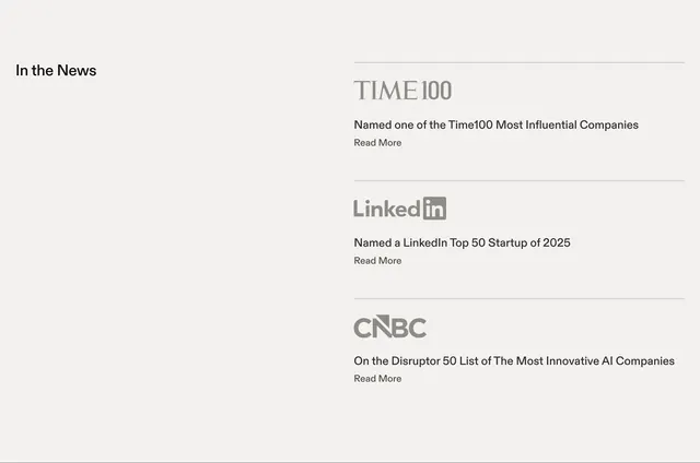 Harvey press mentions list, light-mode, minimal, light