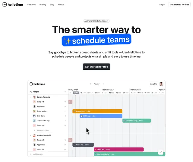 Hellotime timeline-dashboard hero, light-mode, minimal, light
