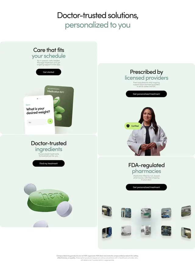 Hers doctor-trusted bento benefits grid, minimal, light-mode, light