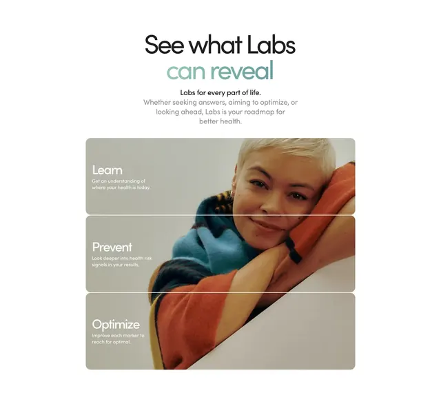 Hers Labs benefits three-step feature, minimal, light-mode, light