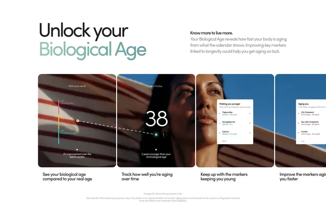Hers biological age tracking carousel, minimal, light-mode, light
