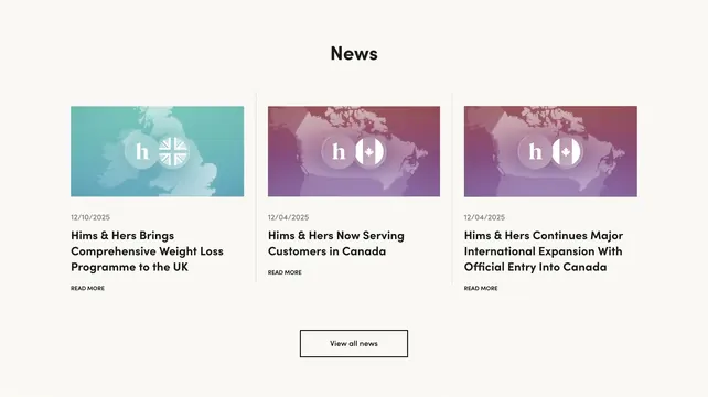 Hims and Hers company news grid, minimal, light-mode, light