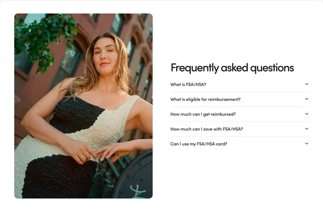 Hers FSA HSA split FAQ, minimal, light-mode, light