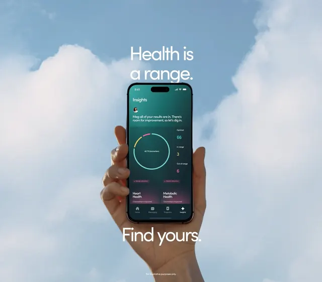 Hers Health is a range phone hero, minimal, light-mode, light