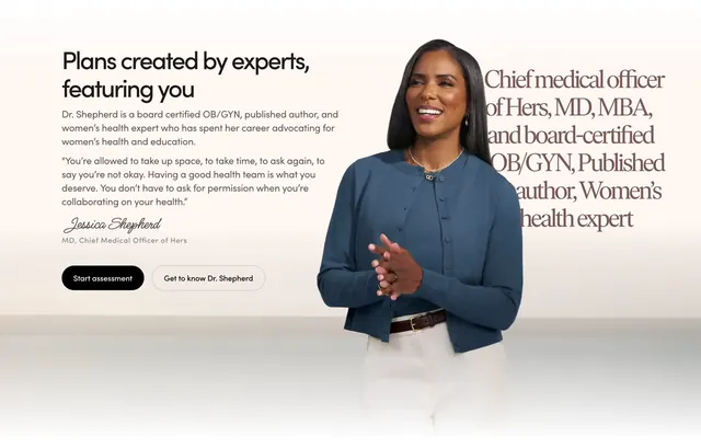 Hers Dr Shepherd expert profile hero, editorial, minimal, light