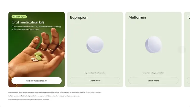 Hers oral medication kits carousel, minimal, light-mode, light