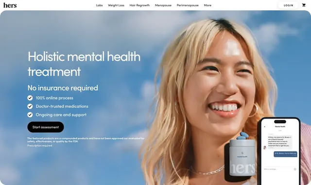 Hers mental health treatment hero, minimal, light-mode, light