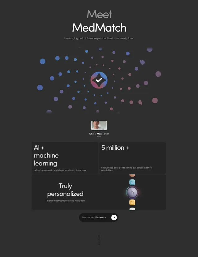 Hers MedMatch dark AI feature, dark-mode, gradient-heavy, dark