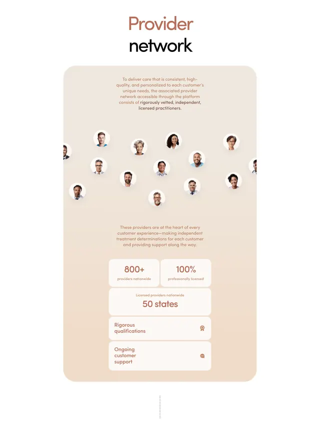 Hers provider network trust section, minimal, light-mode, light