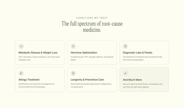Heva conditions treatment grid, minimal, editorial, light