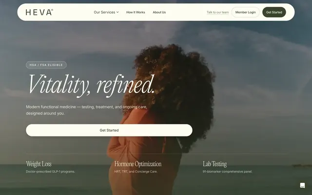 Heva vitality healthcare hero, minimal, editorial, light