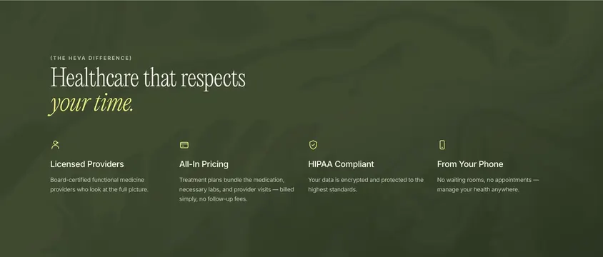 Heva difference four-column value grid, minimal, editorial, dark
