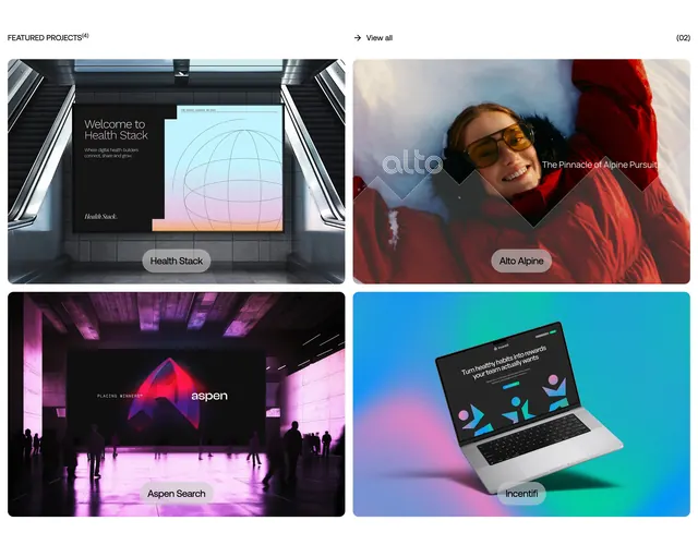 Highful Minds featured projects grid, minimal, editorial, light