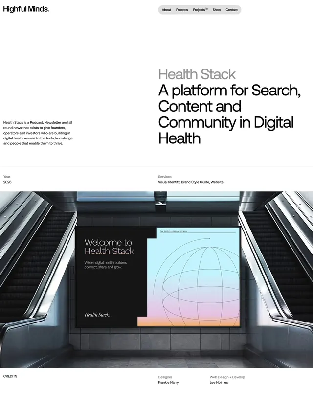 Highful Minds Health Stack case study header, minimal, editorial, light