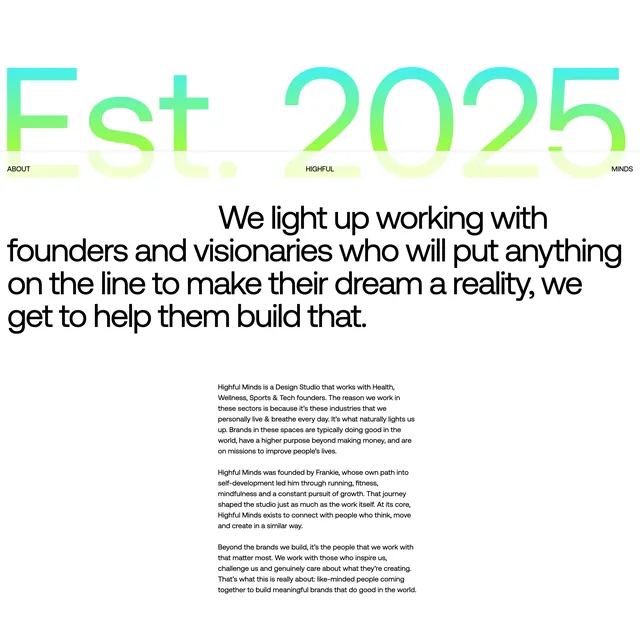 Highful Minds studio about introduction, minimal, editorial, light