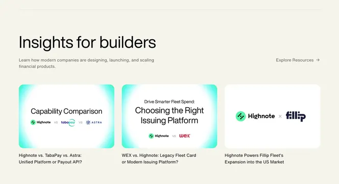 Highnote insights blog three-up row, minimal, light-mode, light