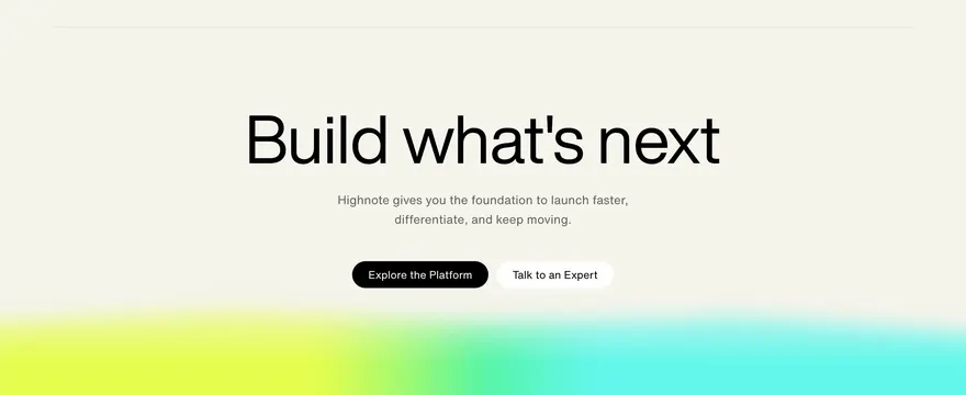 Highnote build what's next CTA band, minimal, light-mode, light