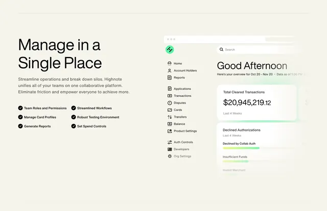 Highnote manage in one place split feature, minimal, light-mode, light