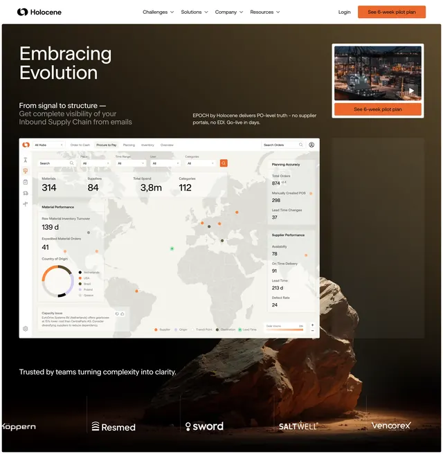 Holocene embracing evolution hero, dark-mode, gradient-heavy, dark
