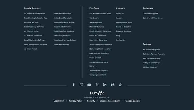 HubSpot mega footer, minimal, dark-mode, dark