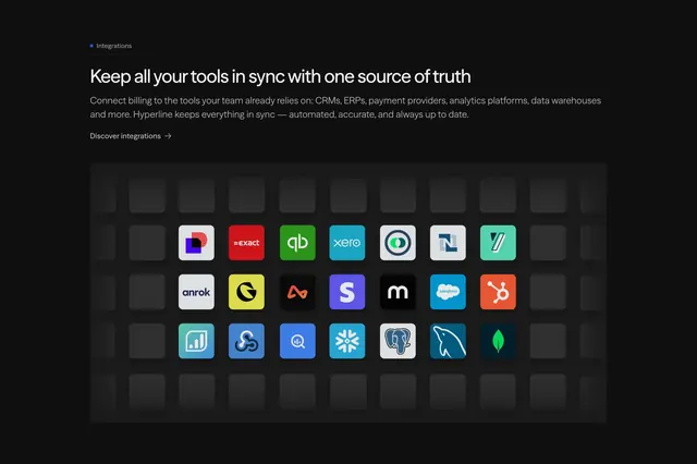 Hyperline dark integration logo wall, dark-mode, minimal, dark