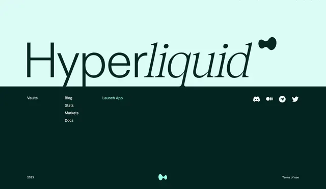 Hyperliquid two-tone footer, minimal, dark-mode, dark