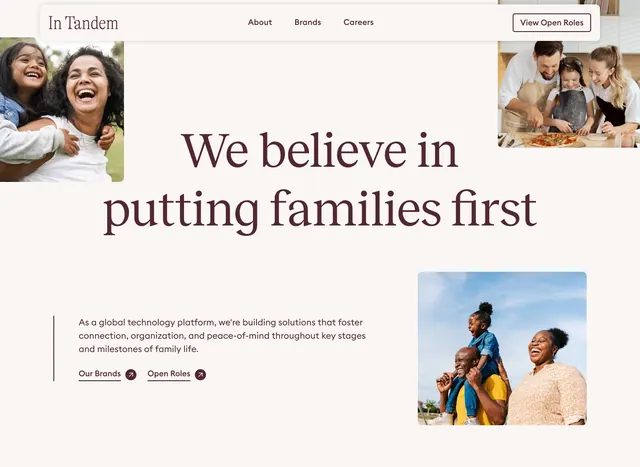 In Tandem families-first hero, minimal, light-mode, light