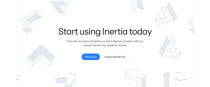 Inertia centered CTA over dotted ASCII art, light-mode, minimal, light