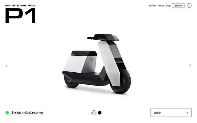 Infinite Machine P1 product hero, minimal, light-mode, light