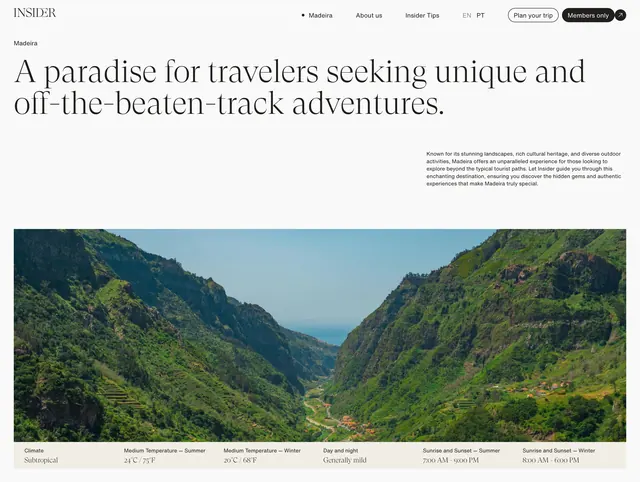 Insider Madeira destination hero, minimal, light-mode, light