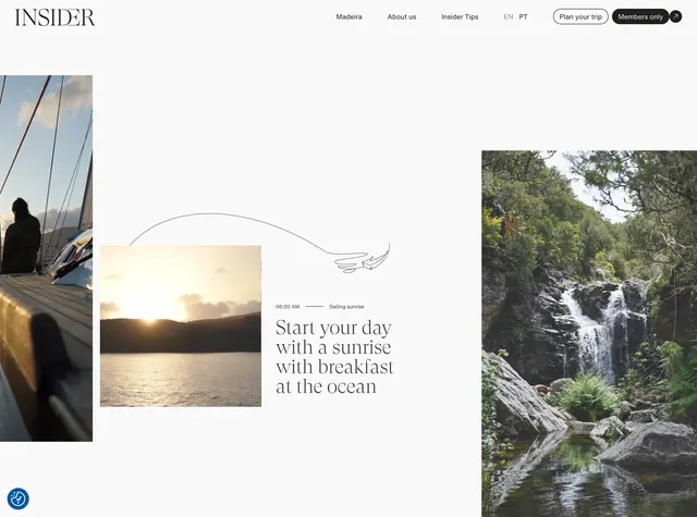 Insider sailing sunrise experience layout, minimal, light-mode, light