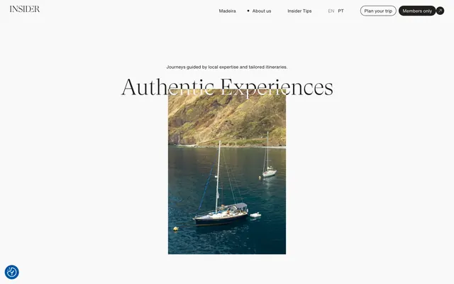 Insider authentic experiences hero, minimal, light-mode, light
