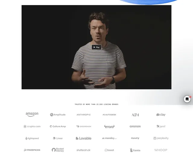 Intercom video plus logo cloud, minimal, corporate-clean, dark