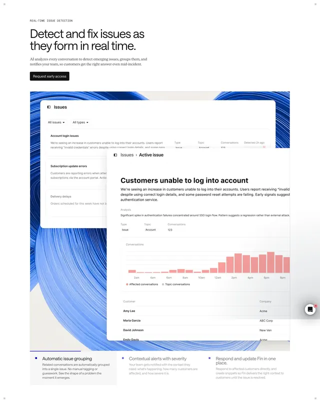 Intercom real-time issue detection feature, minimal, 3d-render, light