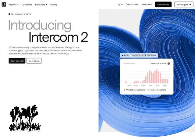 Intercom 2 product launch hero, minimal, 3d-render, light