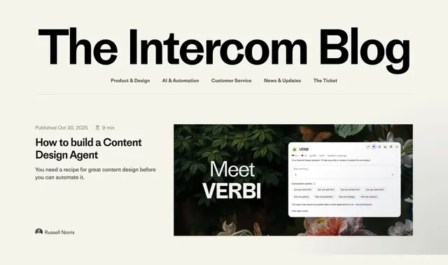 Intercom blog article hero, minimal, editorial, light