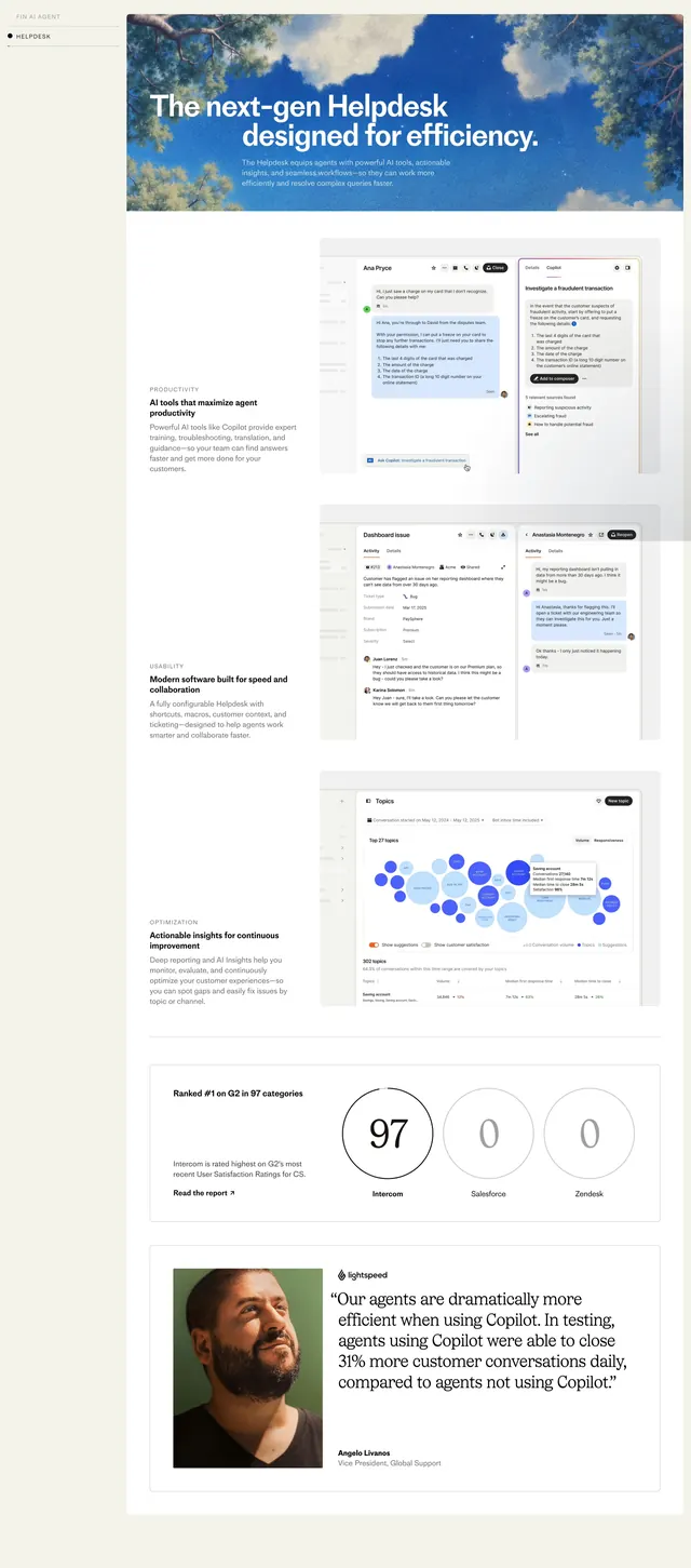 Intercom next-gen helpdesk scroll, minimal, editorial, light