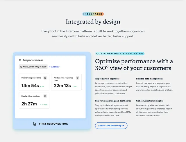 Intercom integrated reporting feature, minimal, corporate-clean, light