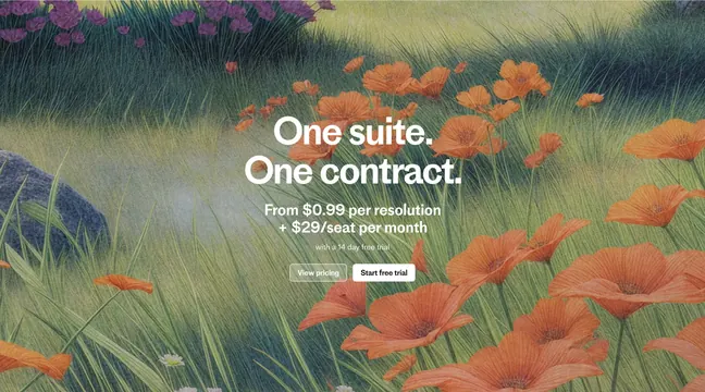 Intercom meadow pricing CTA, minimal, editorial, light