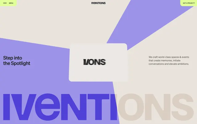 Iventions diagonal spotlight hero, minimal, neo-brutalist, light