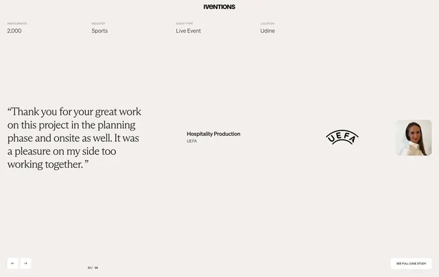 Iventions UEFA testimonial slide, minimal, editorial, light