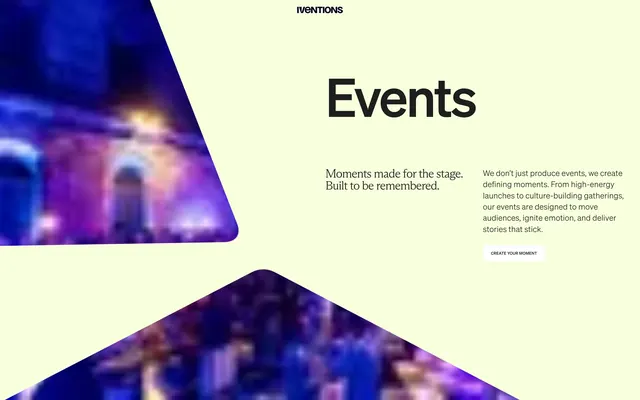 IVENTIONS Events angled hero, minimal, editorial, light