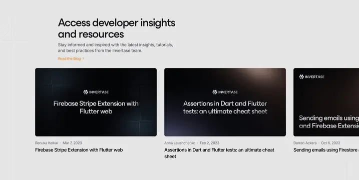 Invertase blog resources carousel on light, light-mode, minimal, light